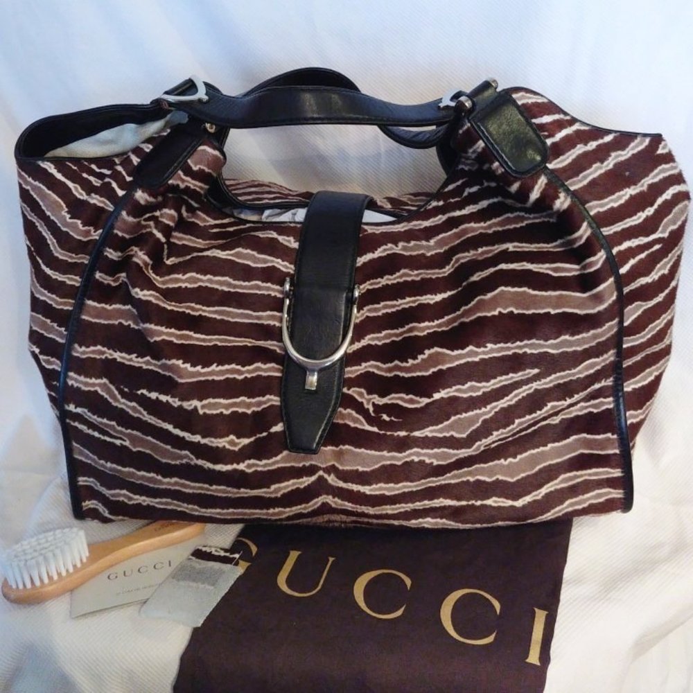 Gucci Lim Edi (10/76) Large Soft Stirrup Hobo Bag in Haircalf Zebra EUC